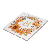 Oranje Herfst Bloemenkrans Monogram Tegeltje (Zijkant)