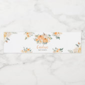 Oranje Herfst bloemenpompoen Waterfles Etiket (Enkel label)