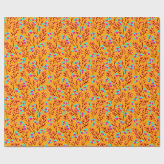 Oranje herfst bloemenwikkelpapier cadeaupapier (Vlak)