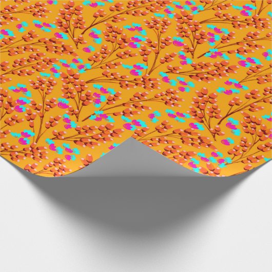 Oranje herfst bloemenwikkelpapier cadeaupapier (Hoek)