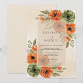 Oranje Herfst Bloemrijke Bruiloft Kaart (Voorkant / Achterkant)