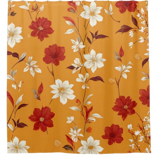 Oranje Herfst Boho  Bloempatroon Douchegordijn (Voorkant)