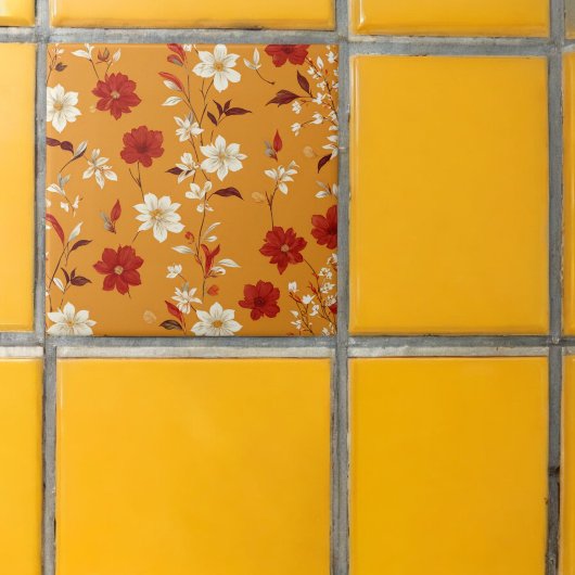 Oranje Herfst Boho  Bloempatroon Tegeltje