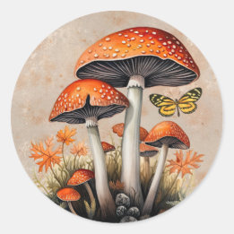 Oranje herfst bos paddenstoelen ronde sticker