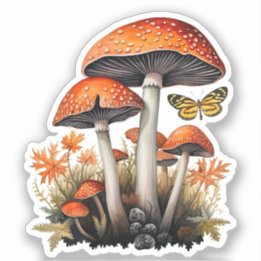 Oranje herfst bos paddenstoelen sticker