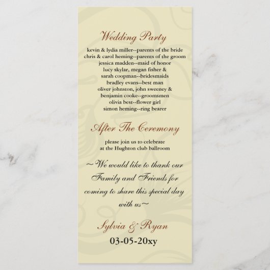 oranje herfst bruiloft programma programmakaart (Achterkant)