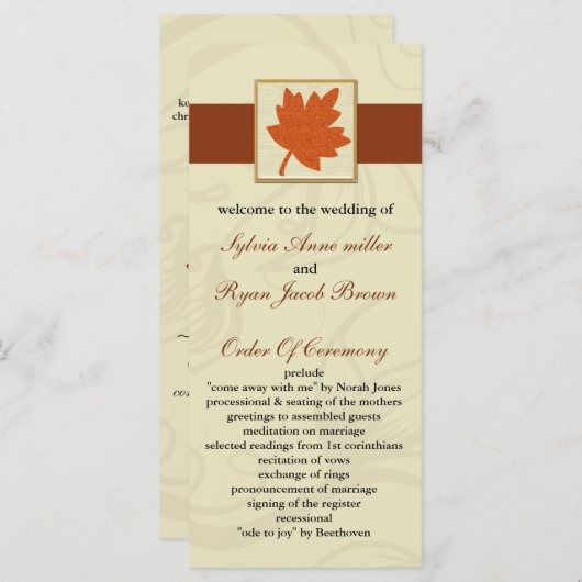 oranje herfst bruiloft programma programmakaart (Voorkant / Achterkant)