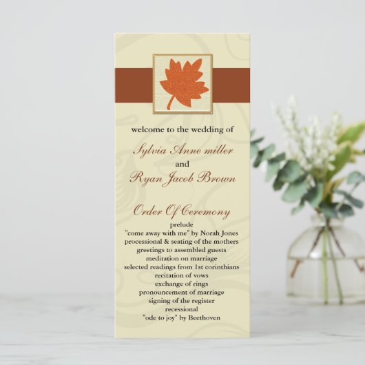 oranje herfst bruiloft programma programmakaart (Staand voorkant)