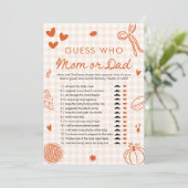 Oranje Herfst Cutie Pie Guess Wie Mama of Pap Spel Kaart (Staand voorkant)