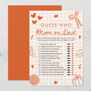 Oranje Herfst Cutie Pie Guess Wie Mama of Pap Spel Kaart