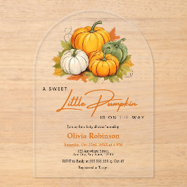 Oranje Herfst Een Klein Pompoen Baby Shower Acryl Uitnodigingen