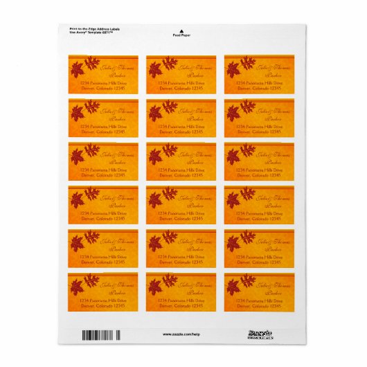 Oranje Herfst esdoorn bladeren bruiloft Adresetike Etiket (Full Sheet)