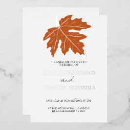 Oranje Herfst Esdoornblad Trouw Zilver Folie Uitnodiging