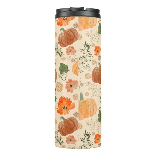 Oranje Herfst Faux Glitter Pompoenen Naam Thermosbeker (Achterkant)