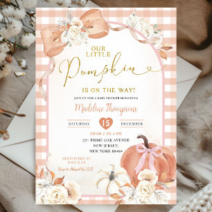 Oranje Herfst Floral Coquette Pompoen Baby shower Kaart