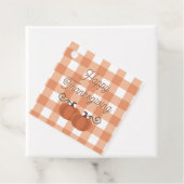 Oranje herfst gingham rasterpatroon bedankjes labels (In situ)