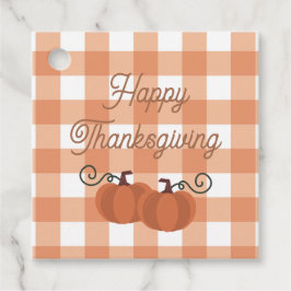 Oranje herfst gingham rasterpatroon bedankjes labels