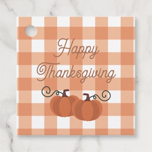 Oranje herfst gingham rasterpatroon bedankjes labels (Voorkant)