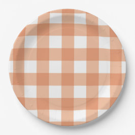 Oranje herfst gingham rasterpatroon papieren bordje