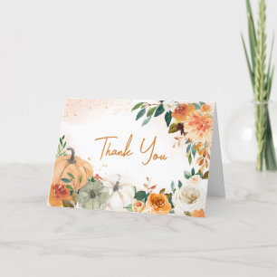 Oranje herfst Herfst bloemenpompoen Baby shower Bedankkaart