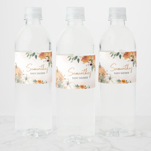 Oranje herfst Herfst bloemenpompoen Baby shower Waterfles Etiket (Flessen)
