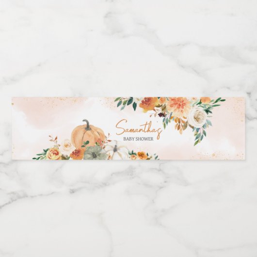 Oranje herfst Herfst bloemenpompoen Baby shower Waterfles Etiket (Enkel label)