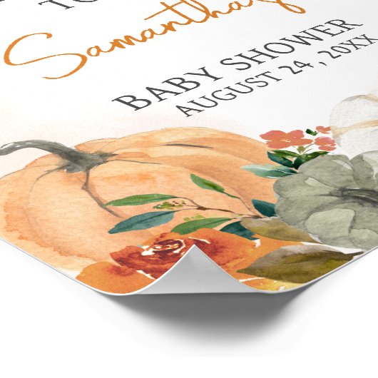 Oranje Herfst Herfst Bloemenpompoen Welkom Poster (Hoek)