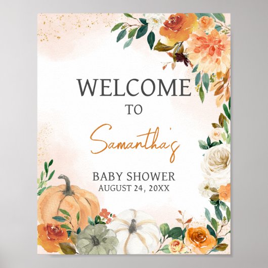 Oranje Herfst Herfst Bloemenpompoen Welkom Poster (Voorkant)