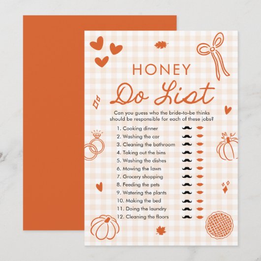 Oranje Herfst Honey Do List Bruidsfeest Spel Kaart (Voorkant / Achterkant)