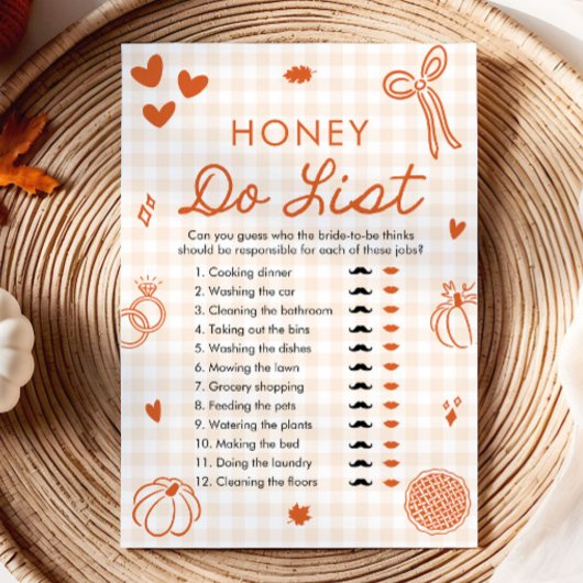 Oranje Herfst Honey Do List Bruidsfeest Spel Kaart
