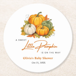 Oranje Herfst Najaar Een Klein Pompoen Baby Shower Ronde Kartonnen Onderzetter
