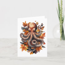 Oranje Herfst Octopus Wenskaart
