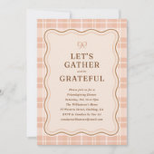 Oranje Herfst Plaid Pattern Friendsgiving Diner Kaart (Voorkant)