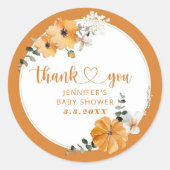 Oranje herfst pompoen bedankt ronde sticker (Voorkant)