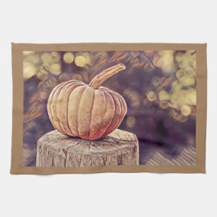 Oranje Herfst Pompoen Thanksgiving Schilderij Theedoek
