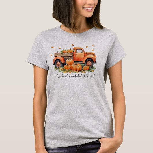 Oranje  herfst pompoen truck t-shirt (Voorkant)