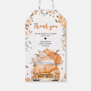 Oranje Herfst Pompoen Vrachtwagen Baby shower Favo Cadeaulabel
