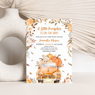 Oranje Herfst pompoen vrachtwagen Baby shower Kaart