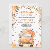 Oranje Herfst pompoen vrachtwagen Baby shower Kaart (Voorkant)