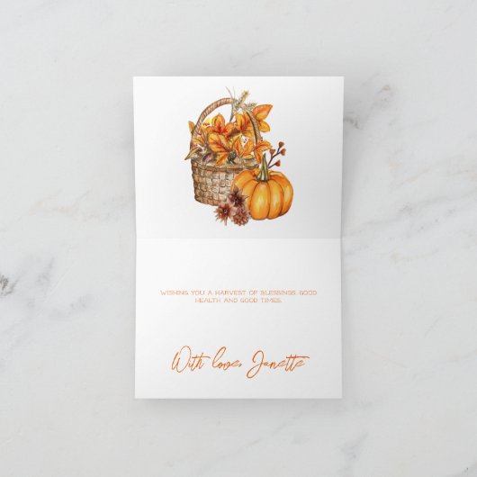 Oranje Herfst Pumpkin Harvest Thanksgiving Greetin Bedankkaart (Binnen)