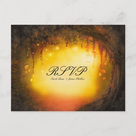 Oranje Herfst rustieke betoverde bos bruiloft RSVP Uitnodiging Briefkaart (Voorkant)