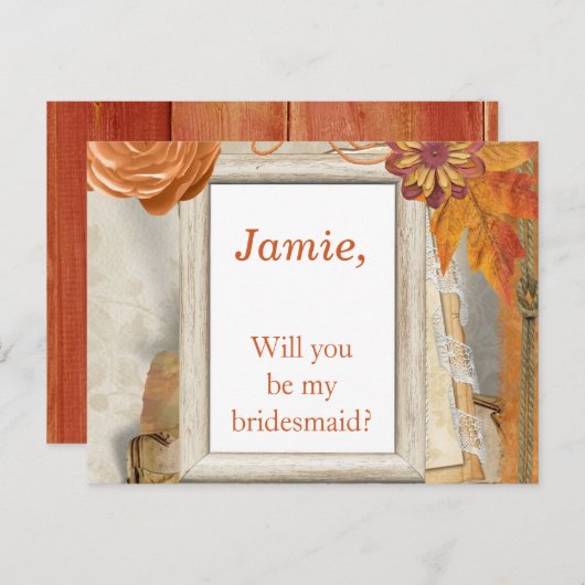 Oranje Herfst thema Zal je mijn bruidsmeisje zijn Uitnodiging Briefkaart (Voorkant / Achterkant)