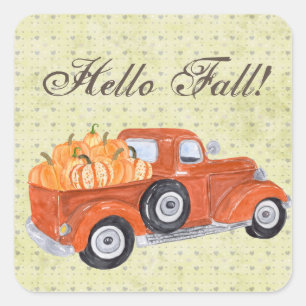  Oranje Herfst Truck en Pumpkins Vierkante Sticker