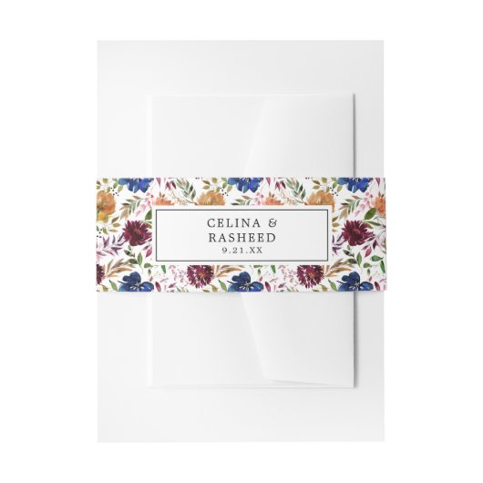 Oranje Herfst van Bourgogne en marine Floral 4 Uitnodigingen Wikkel (Voorkant Voorbeeld)