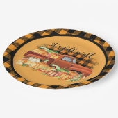Oranje Herfst van Truck Pumpkins Buffalo Check P Papieren Bordje (Gekanteld)