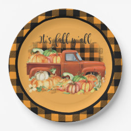  Oranje Herfst van Truck Pumpkins Buffalo Check P Papieren Bordje