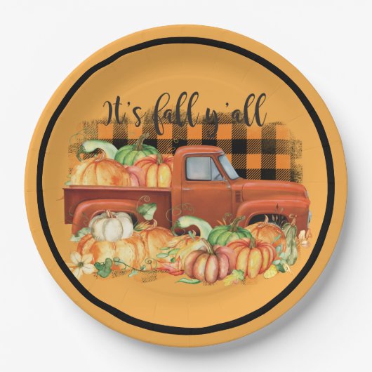  Oranje Herfst van Truck Pumpkins Papieren Bordje (Voorkant)