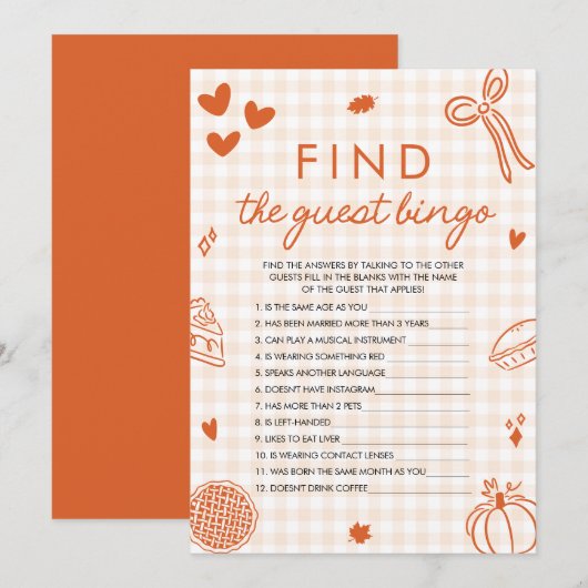 Oranje Herfst Vind de Gast Bingo Baby shower Spel Kaart (Voorkant / Achterkant)