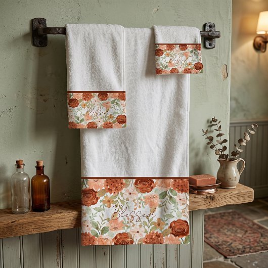 Oranje herfst waterverf bloem bad handdoek