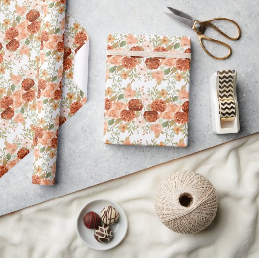 Oranje herfst waterverf bloem cadeaupapier (Crafts)